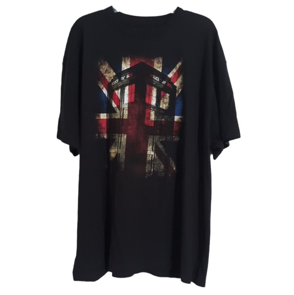 Doctor Who 2X Ripple Junction London Flag Police Box Graphic Black T-Shirt
